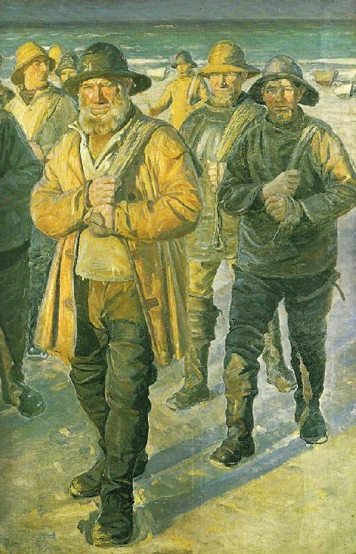 Michael Ancher fiskere pa vej hjem fra nordstranden i aftenbelysning china oil painting image